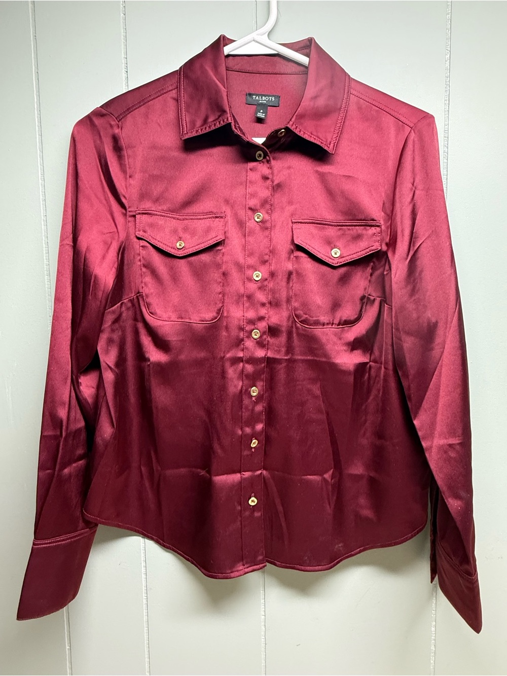Talbots Satin Button-Front Blouse in Deep Wine